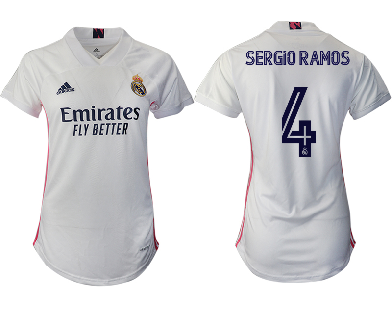 Women 2020-2021 Real Madrid home aaa version #4 white Soccer Jerseys->customized soccer jersey->Custom Jersey